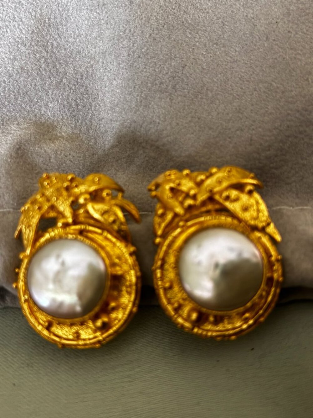 Vintage James Barker 22K Gold and Pearl Pierced Earrings